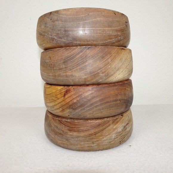 4 Vintage Teak Wood Salad Bowls 6" Diameter Round - Picture 11 of 11
